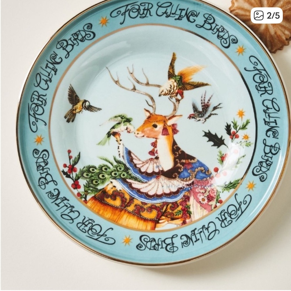 Anthropologie 12 Days Of Christmas Plates, 4 calling Birds, NWT